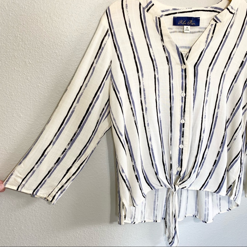 ⭐️ Blue Rain Tie Button Down Striped Medium Blouse - Picture 6 of 11